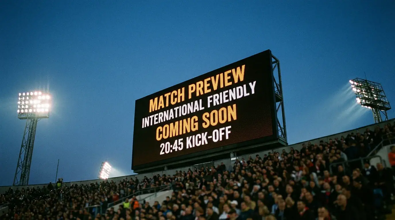 Margaí corrlaigh do Chorn an Domhain 2026 — clár scór i staidiam sacair ag am cluiche